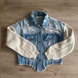 Essue mixed media sweater denim jacket SZ S